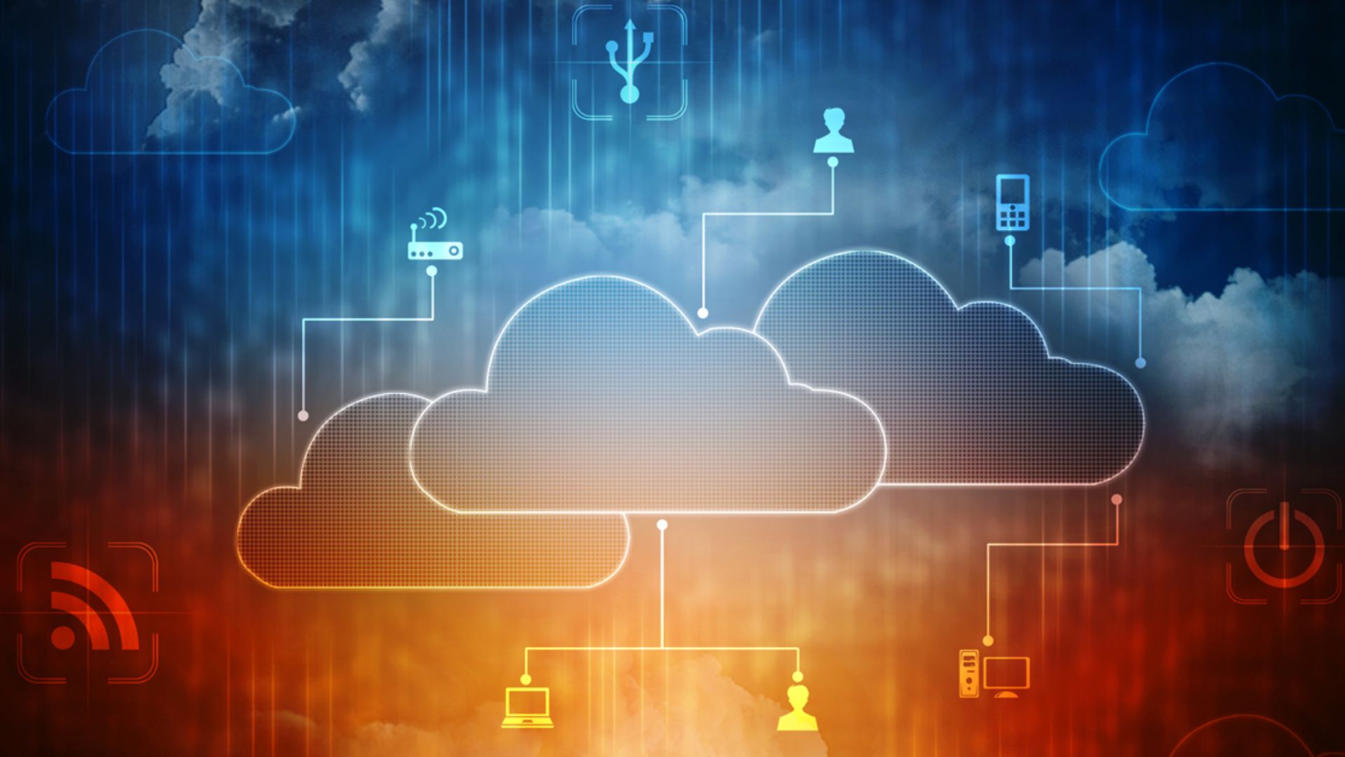  A diagram showing data encryption methods for cloud migration, with a cloud in the center and several devices connected to it.